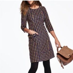 BODEN Hartland Navy Bird Print Soft Corduroy A-Line Shift Dress